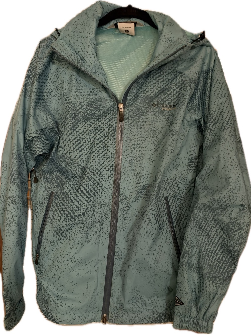 Columbia Women’s Teal Snake Patterned Hooded Rain Jacket